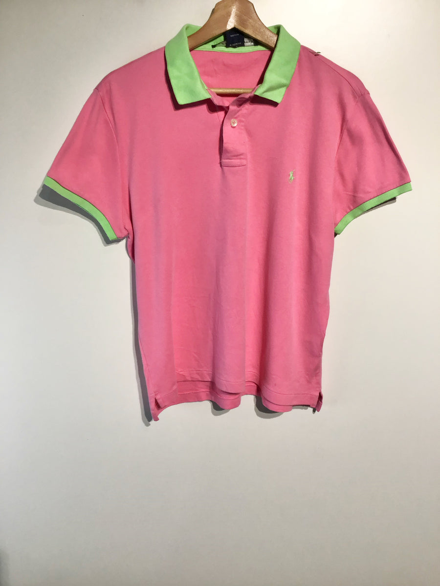 Pink and 2025 green polo shirt