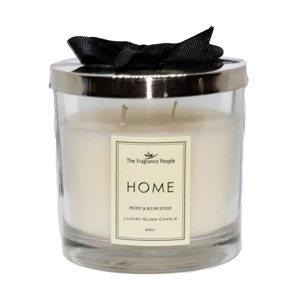 Glass Candle Peony & Blush Suede Scent NCAN Lifeline Queensland