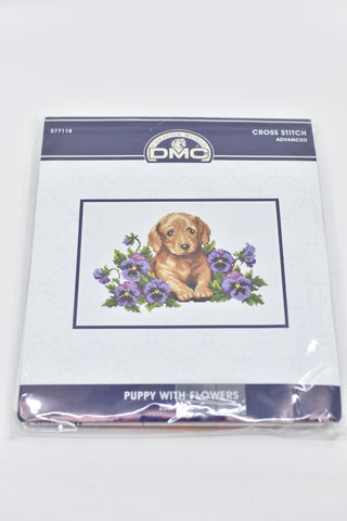 Craft - Cross Stitch : Puppy With Flowers - ACBE - FAS025 - GEE