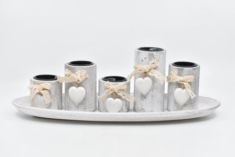 Homewares - 38cm Heart Design 5 piece Candle Holders - ACBE - FAS035 - GEE
