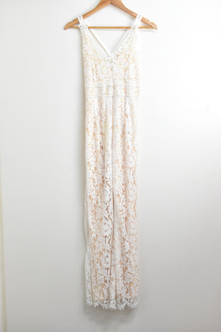 Vintage Inspired Bottoms - White Lace Jumpsuit - Size S - VBOT - FAS001 - GEE