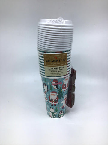 Christmas -  12 Travel Cups with Lids & Sleeves - XMAS1 - FAS006 - GEE