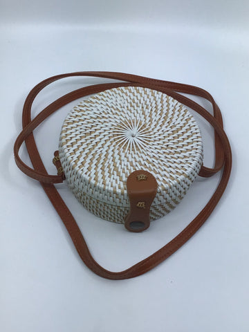 Vintage Accessories - Tan & White Round Rattan Bag - VACC3562 - GEE