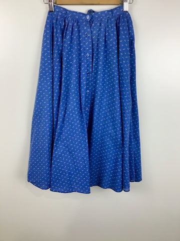 Premium Vintage Dresses & Skirts - Blue Floral Midi Skirt - Size 8 - PV-DRE283 - GEE