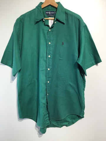 Premium Vintage Shirts/ Polos - Green Short Sleeve Ralph Lauren Button Down - Size L - PV-SHI171 - GEE