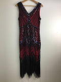 Vintage Inspired Dresses - Red & Black Flapper Style Dress - Size L - VDRE2043 - GEE