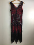 Vintage Inspired Dresses - Red & Black Flapper Style Dress - Size L - VDRE2043 - GEE