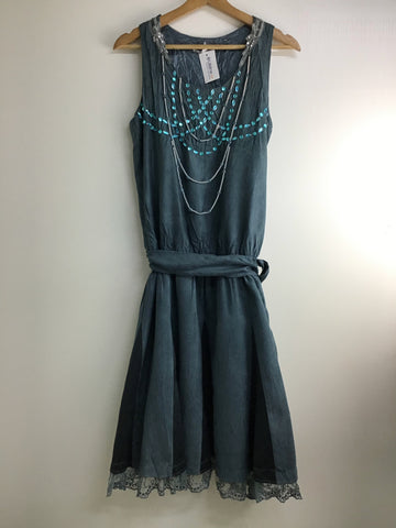 Vintage Inspired Dress - Silver Leaf - Size S - VDRE2055 - GEE