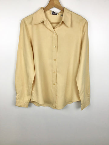Premium Vintage Tops,Tees & Tanks - Ann Taylor Loft Yellow Silk Button Up Shirt - Size 8 - PV-TOP191 - GEE