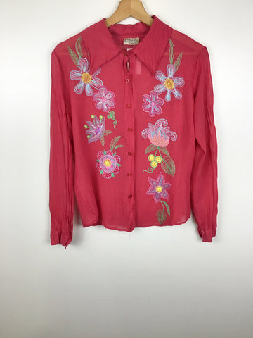 Premium Vintage Tops,Tees & Tanks - Kisga Pink Embroidered Shirt  - Size 1 - PV-TOP194 - GEE