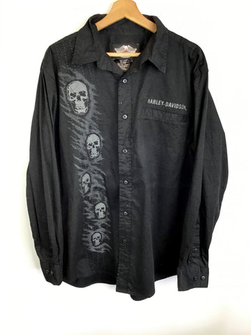 Premium Vintage Harley Davidson  - Mens Harley Skull Button-Up Shirt  - Size L - PV-HAD52 - GEE