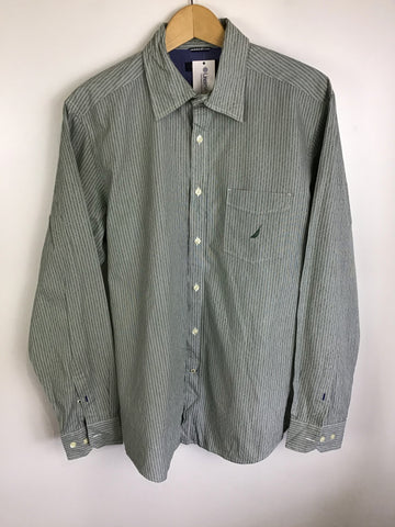 Premium Vintage Shirts/Polos - Nautica Green Striped Button Down Shirt - Size M - PV-SHI52 - GEE