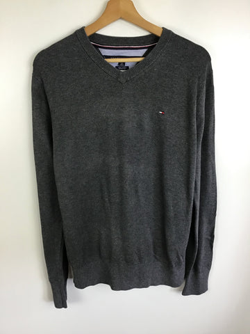 Premium Vintage Jackets & Knits - Tommy Hilfiger Grey V-Neck Sweater - Size S - PV-JAC154 - GEE