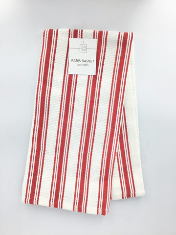 1 Piece Tea Towel PARIS BASKET Red Striped N-TEA