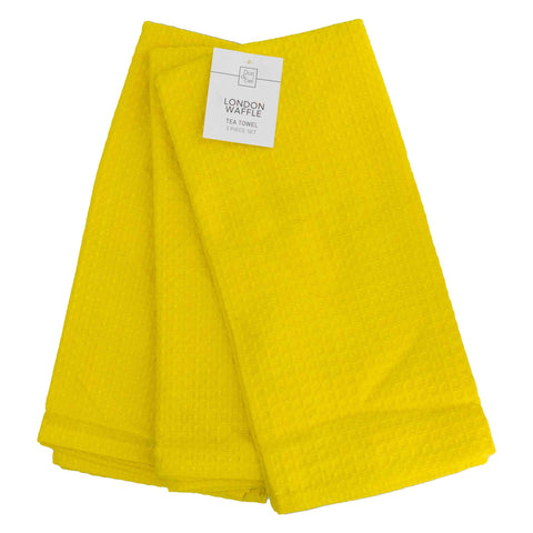 3 Piece Tea Towel Set LONDON WAFFLE Yellow N-TEA